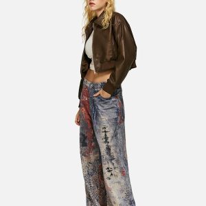 Concert Outfit Cashew Flower Digital Printed Imitation Jeans