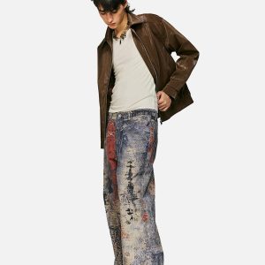 Concert Outfit Cashew Flower Digital Printed Imitation Jeans