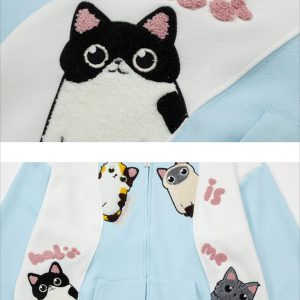 Concert Outfit Cat Contrast Color Hoodie