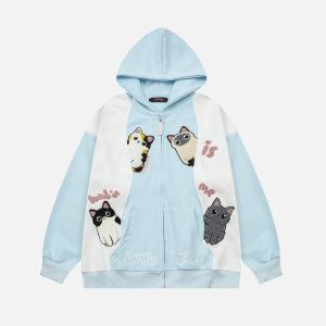 Concert Outfit Cat Contrast Color Hoodie