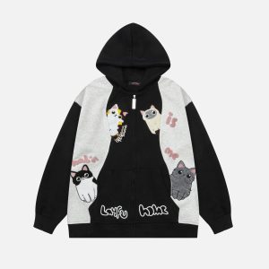 Concert Outfit Cat Contrast Color Hoodie