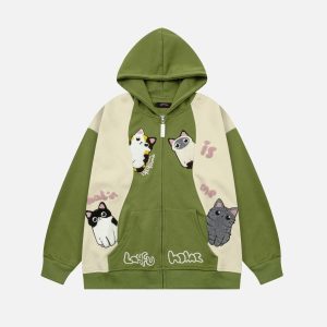 Concert Outfit Cat Contrast Color Hoodie
