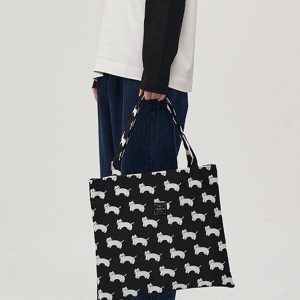 Concert Outfit Cat Print Canvas Shoulder Bag