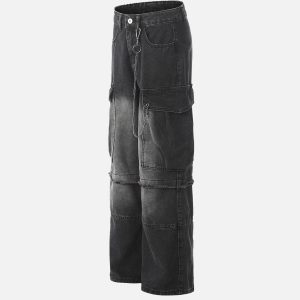 Concert Outfit Chain Design Big Pockets Cargo Jeans