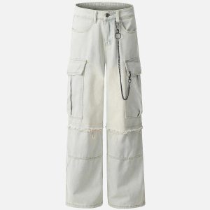 Concert Outfit Chain Design Big Pockets Cargo Jeans
