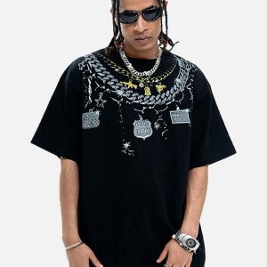 Concert Outfit Chain Print Crew Neck T-Shirt