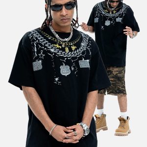 Concert Outfit Chain Print Crew Neck T-Shirt