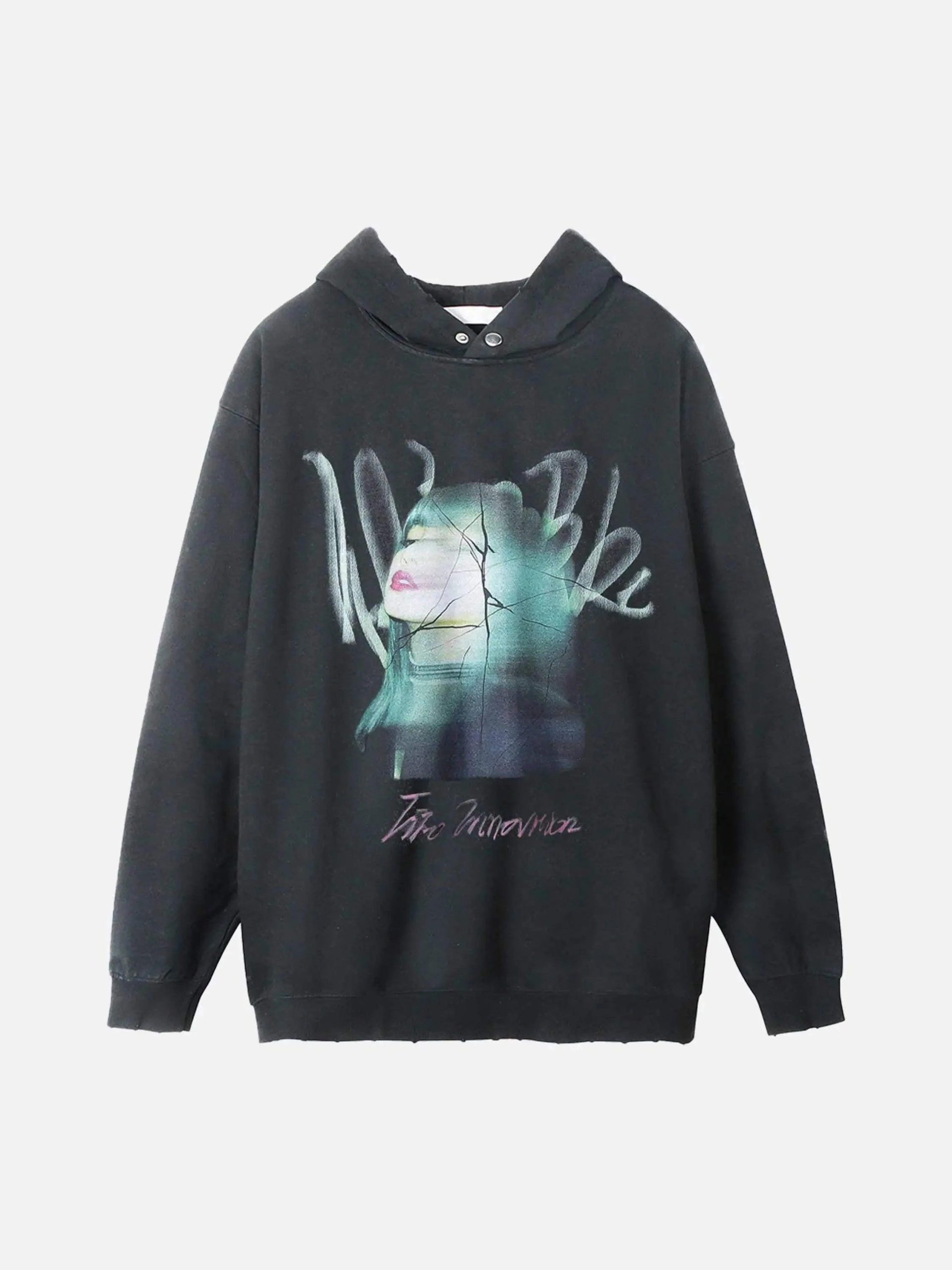 Concert Outfit Character Portrait Old Hip-Hop Loose Worn Hoodie Concert Outfit Character Portrait Old Hip-Hop Loose Worn Hoodie