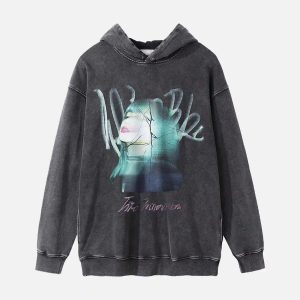 Concert Outfit Character Portrait Old Hip-Hop Loose Worn Hoodie