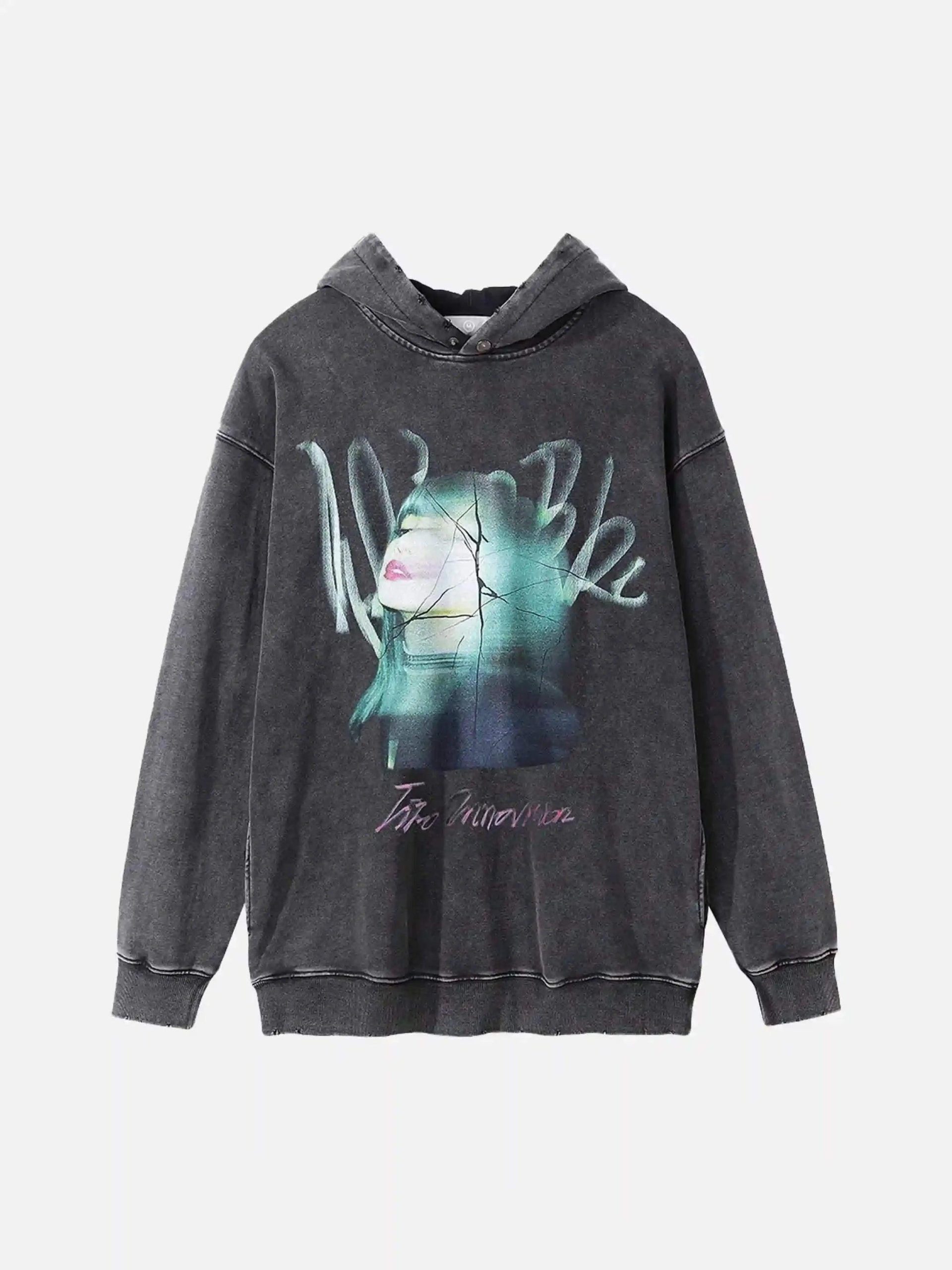 Concert Outfit Character Portrait Old Hip-Hop Loose Worn Hoodie Concert Outfit Character Portrait Old Hip-Hop Loose Worn Hoodie