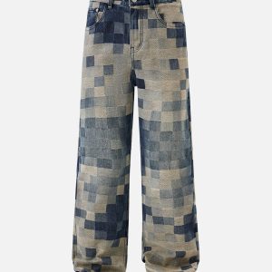 Concert Outfit Checkerboard Jacquard Wide Leg Jeans