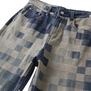 Concert Outfit Checkerboard Jacquard Wide Leg Jeans