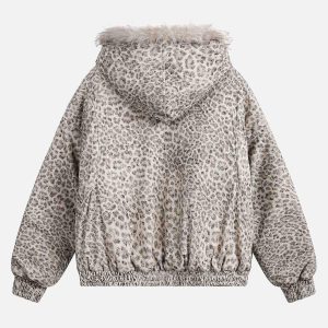 Concert Outfit Cheetah Print Mink Fur Hooded Jacket