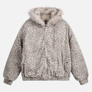 Concert Outfit Cheetah Print Mink Fur Hooded Jacket