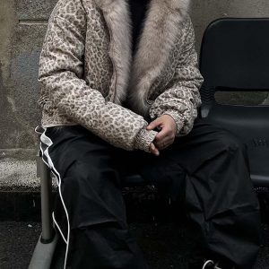 Concert Outfit Cheetah Print Mink Fur Hooded Jacket
