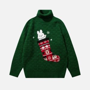 Concert Outfit Christmas Socks and Rabbit Print Sweater