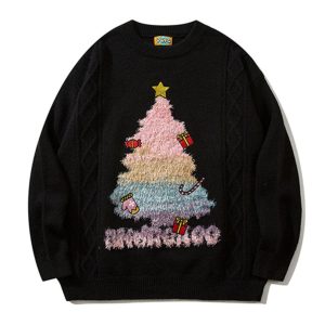 Concert Outfit Christmas Tree Embroidery Print Sweater