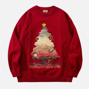 Concert Outfit Christmas Tree Embroidery Print Sweater