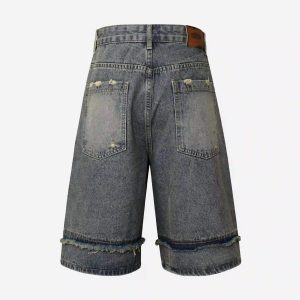 Concert Outfit Clean Fit Whisker Patchwork Cropped Denim Jorts