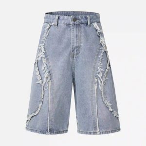 Concert Outfit Clean Fit Whisker Patchwork Cropped Denim Jorts