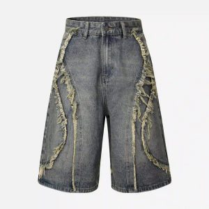 Concert Outfit Clean Fit Whisker Patchwork Cropped Denim Jorts