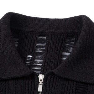 Concert Outfit Cleanfit Black Knit Zip-Up Short-Sleeve Shirt