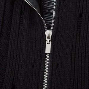 Concert Outfit Cleanfit Black Knit Zip-Up Short-Sleeve Shirt