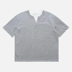 Concert Outfit Cleanfit Faux Two-Piece Oversized T-Shirt