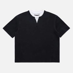 Concert Outfit Cleanfit Faux Two-Piece Oversized T-Shirt