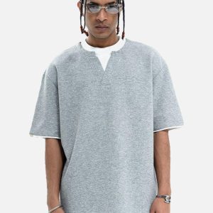 Concert Outfit Cleanfit Faux Two-Piece Oversized T-Shirt