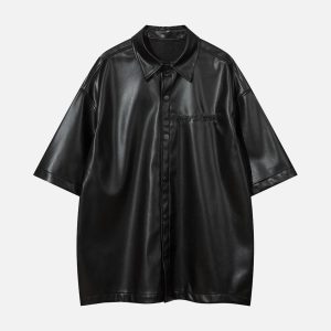 Concert Outfit Cleanfit Short-Sleeve PU Leather Shirt