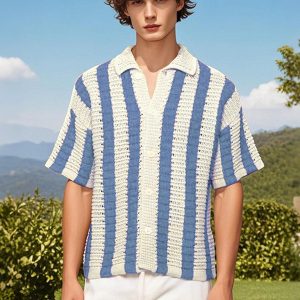 Concert Outfit Cleanfit Striped Knit Cardigan Shirt