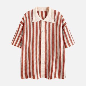 Concert Outfit Cleanfit Striped Knit Cardigan Shirt