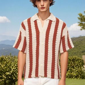 Concert Outfit Cleanfit Striped Knit Cardigan Shirt