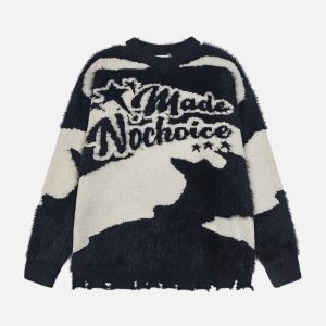 Concert Outfit Color Block Letter Jacquard Sweater