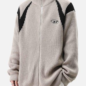 Concert Outfit Color Block Zipper Sweater Jacket