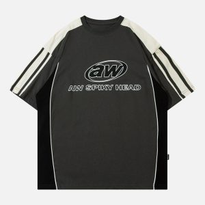 Concert Outfit Color-Blocked Strip Racing T-Shirt