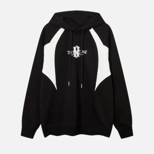 Concert Outfit Color Blocking Gothic Letter Hoodie