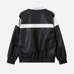 Concert Outfit Color Blocking Stripe Faux Leather Jacket