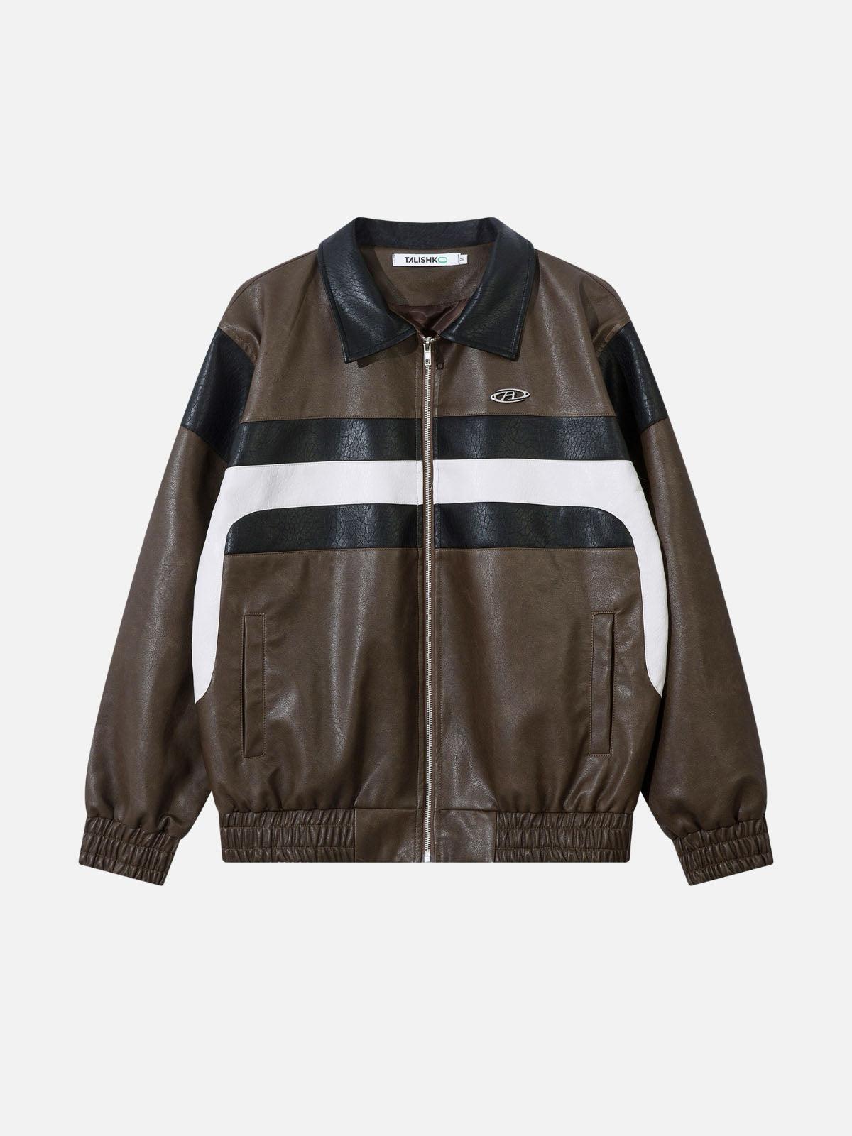 Concert Outfit Color Blocking Stripe Faux Leather Jacket Concert Outfit Color Blocking Stripe Faux Leather Jacket