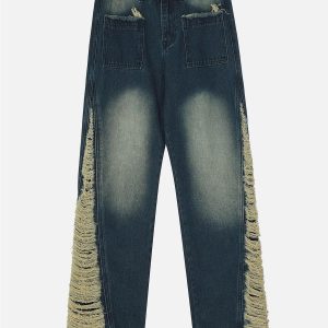 Concert Outfit Colorblock Side Embroidery Jeans