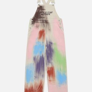 Concert Outfit Colorful Graffiti Overalls