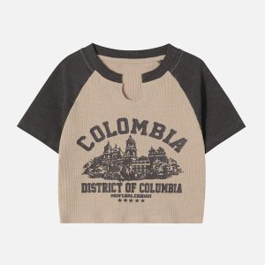 Concert Outfit Contrast Castle Print Cropped Tee