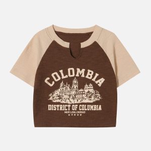 Concert Outfit Contrast Castle Print Cropped Tee