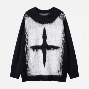 Concert Outfit Contrast Color Cross Sweater
