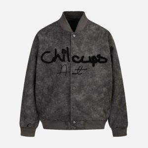 Concert Outfit Contrast Color Embroidery Bomber Jacket