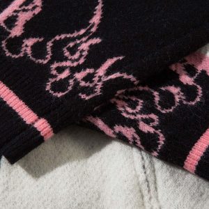 Concert Outfit Contrast Color Jacquard Mock Neck Zipper Sweater