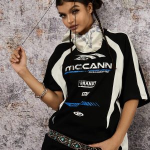 Concert Outfit Contrast Color Motorcycle Print T-Shirt