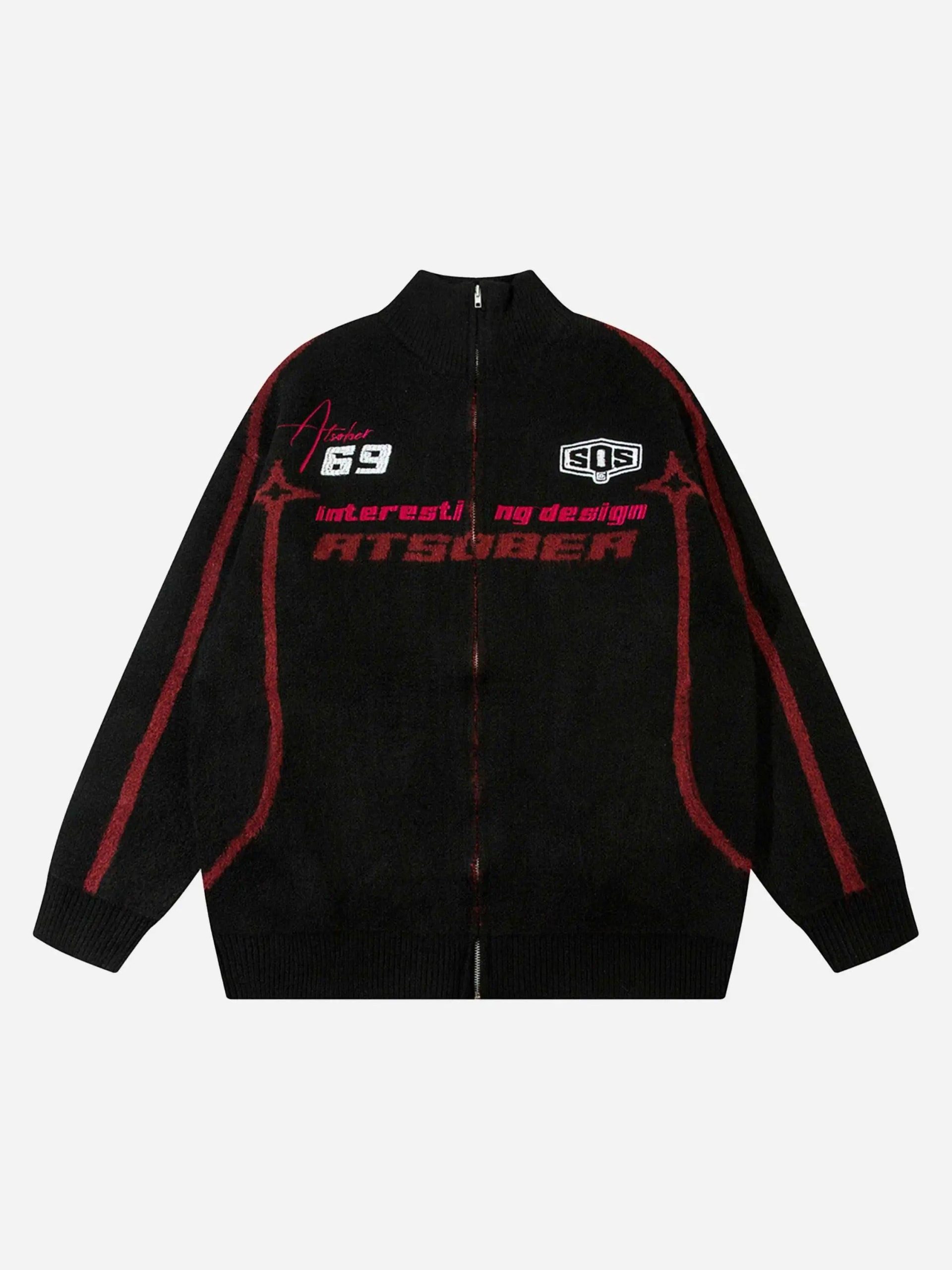 Concert Outfit Contrast Color Racing Zip-Up Cardigan Concert Outfit Contrast Color Racing Zip-Up Cardigan