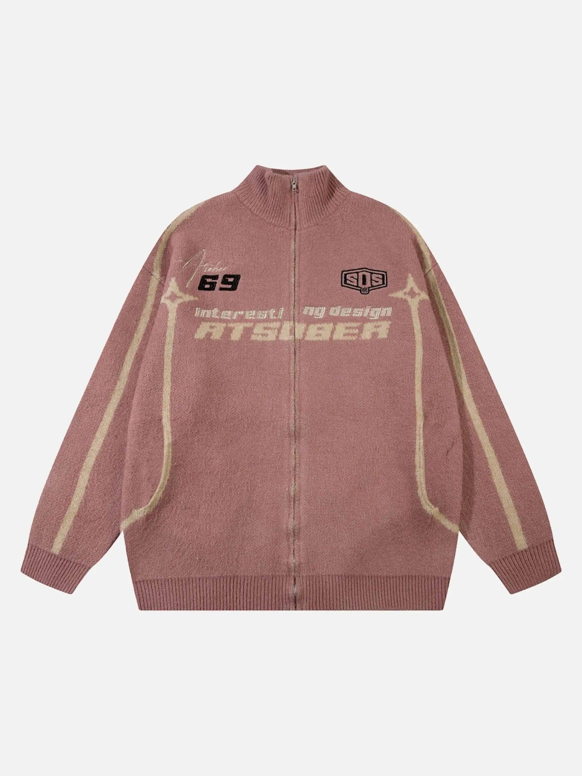 Concert Outfit Contrast Color Racing Zip-Up Cardigan Concert Outfit Contrast Color Racing Zip-Up Cardigan